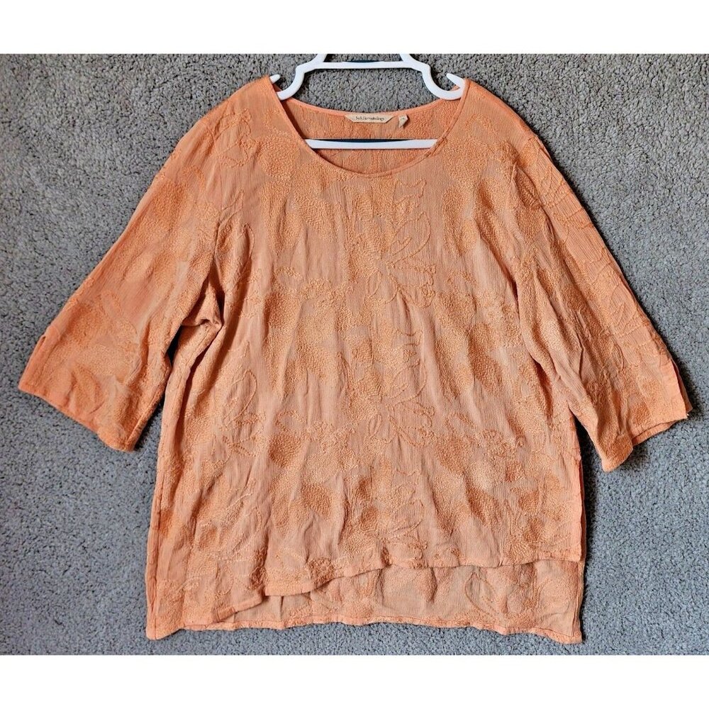 Soft Surroundings Cecile 3/4 Sleeve Tunic Top Asymmetrical Floral Orange Size XL
